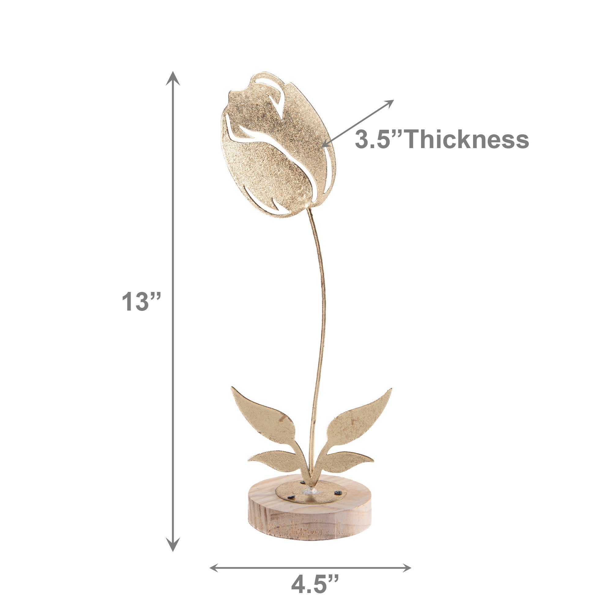 Gold Metal Tulip Flower Décor on Wooden Base