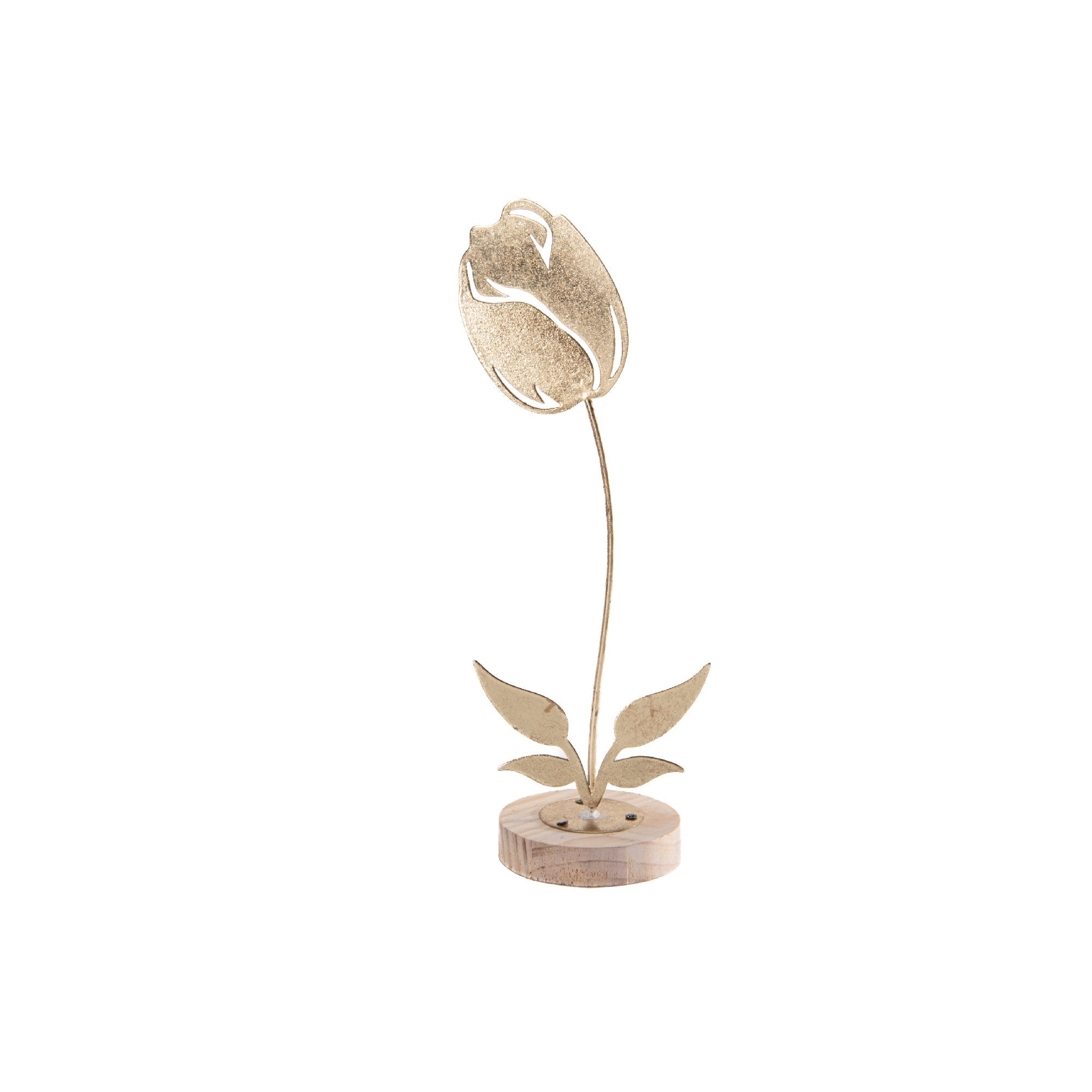 Gold Metal Tulip Flower Décor on Wooden Base