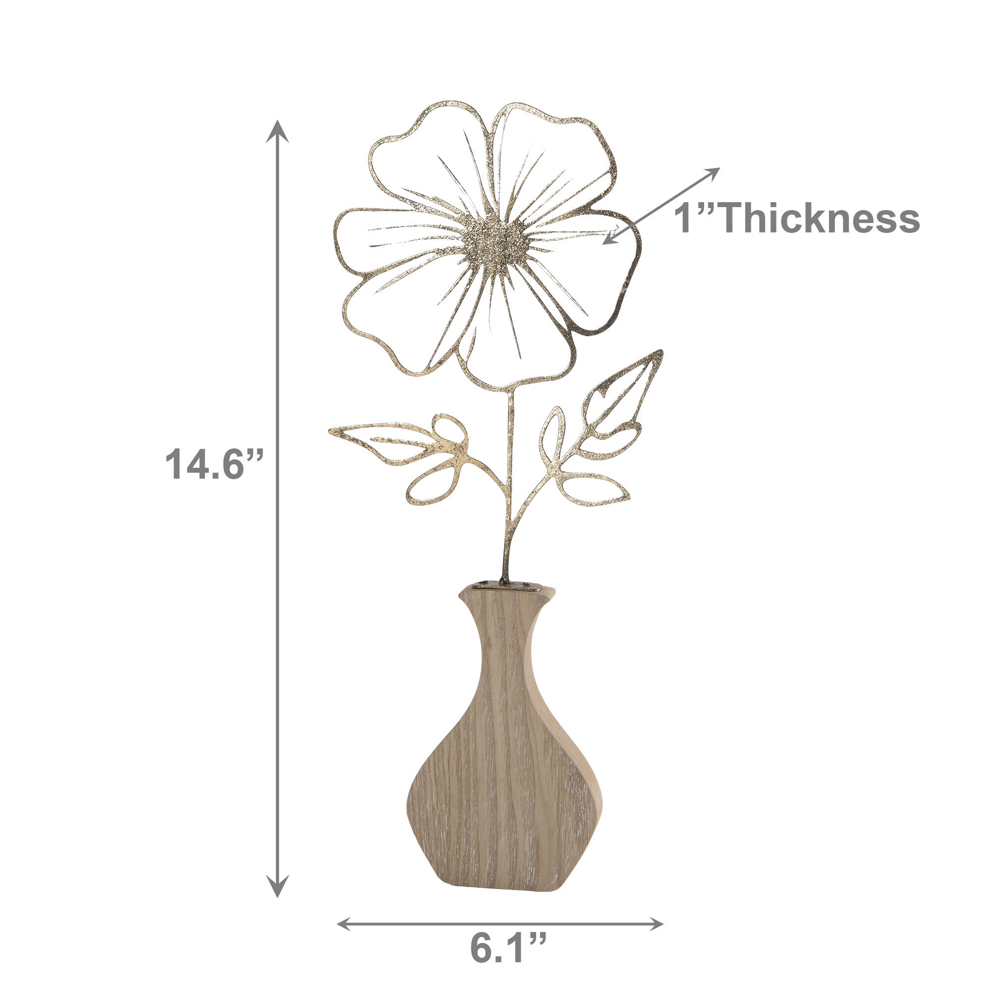 Gold Metal Hibiscus Flower Décor on Wooden Base