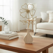Gold Metal Hibiscus Flower Décor on Wooden Base