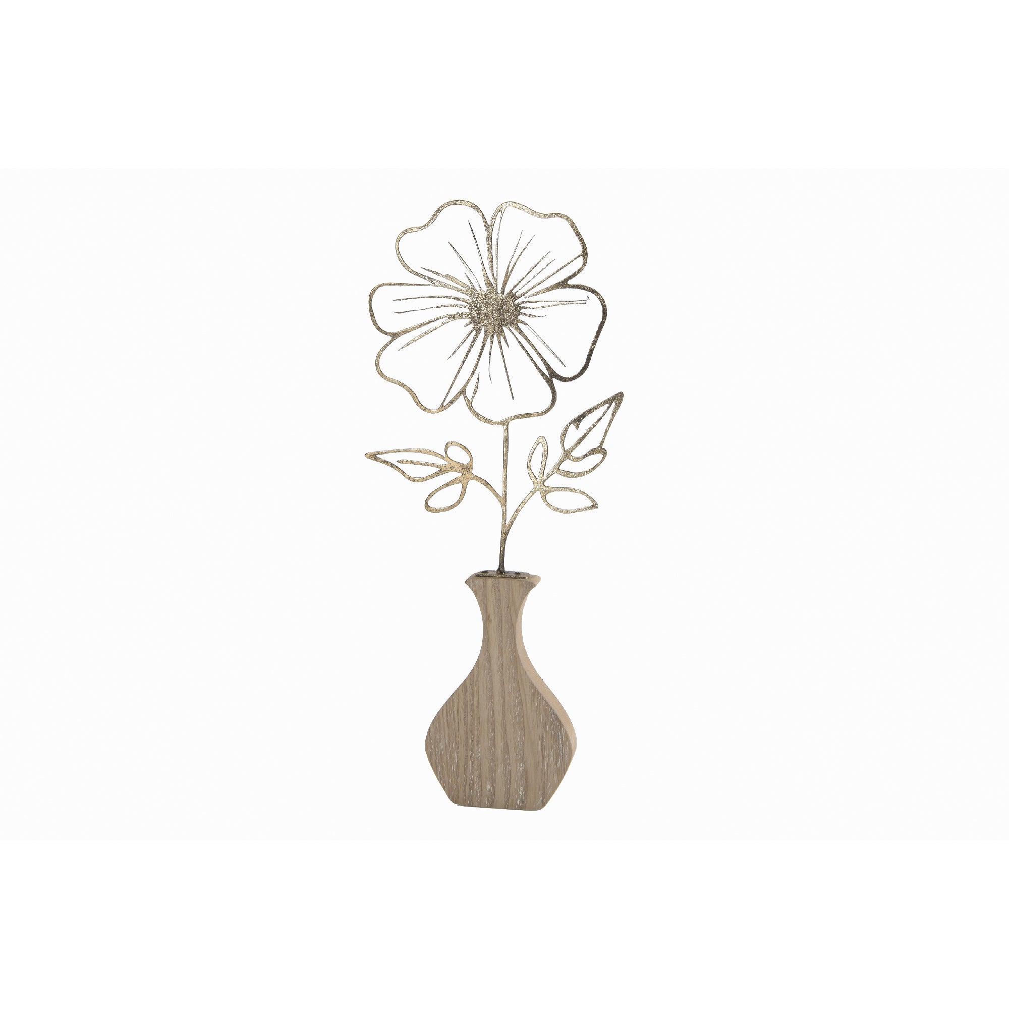 Gold Metal Hibiscus Flower Décor on Wooden Base