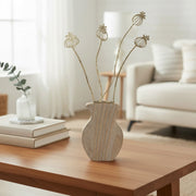 Gold Metal Poppy Seed Head Bouquet Décor on Wood Base