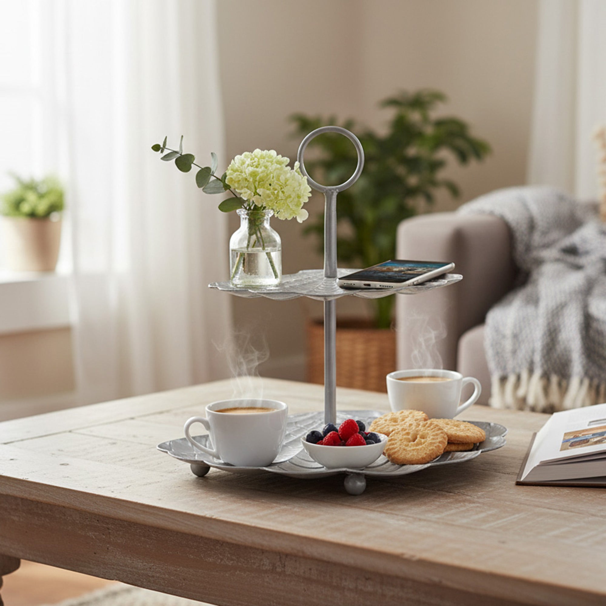 Gray Flat-Pack 2-Tier Metal Scallop Shell Tray