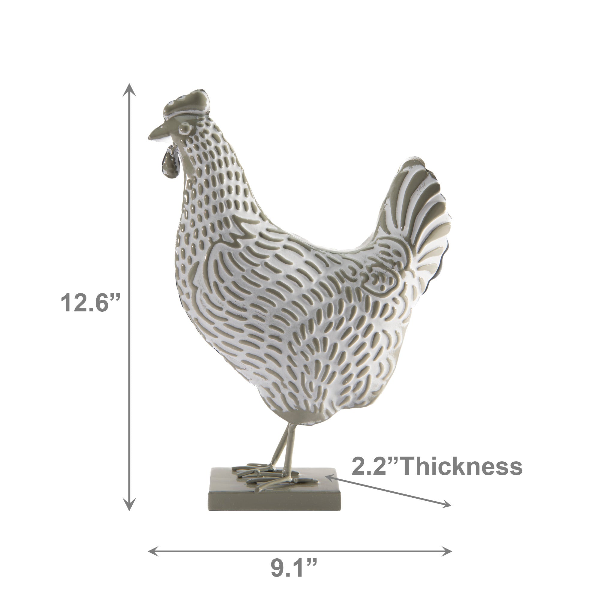 White & Sage Metal Rooster Décor Figurine