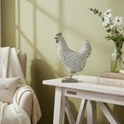 White & Sage Metal Rooster Décor Figurine