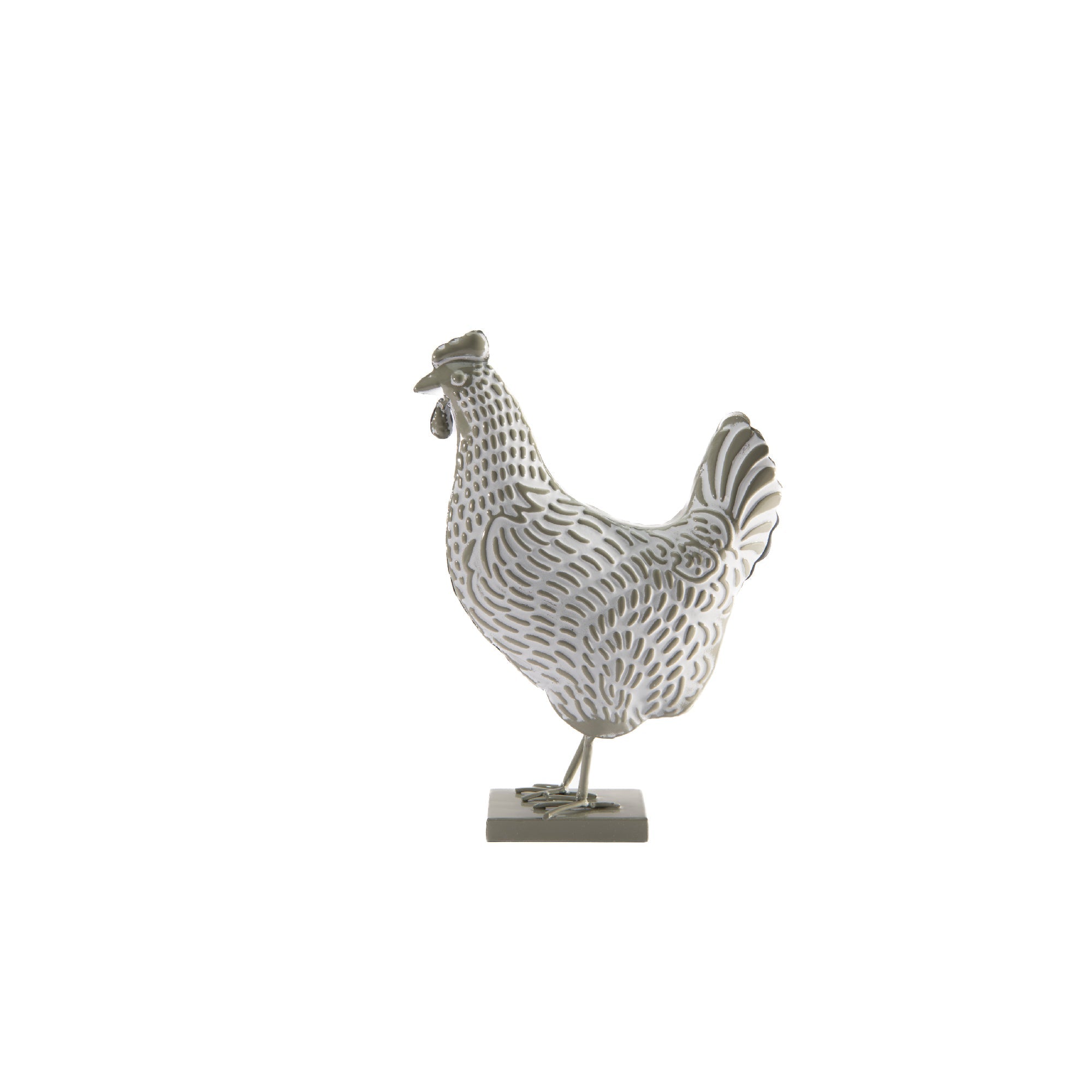 White & Sage Metal Rooster Décor Figurine