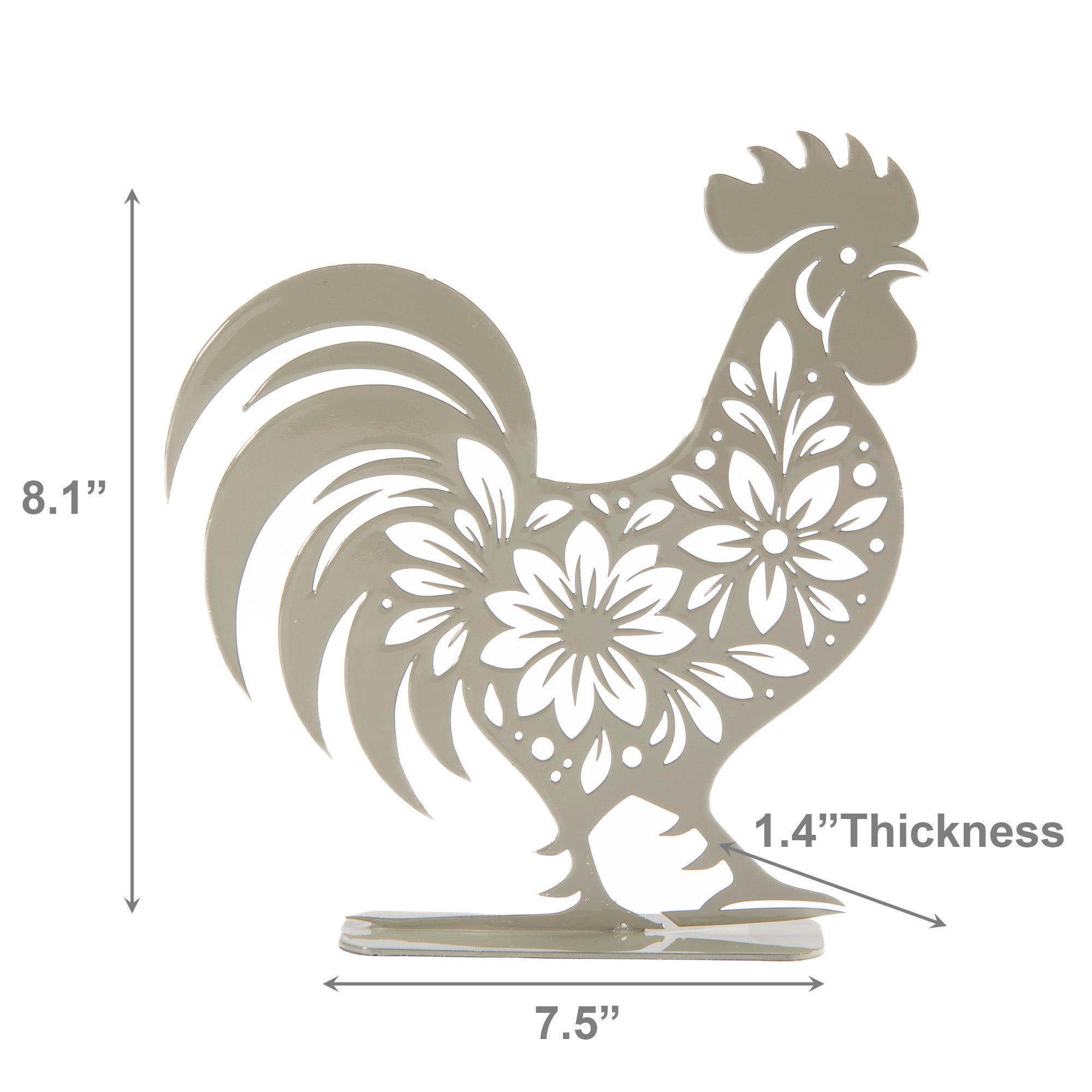 Sage Metal Rooster Décor with Floral Cutout - Set of 2