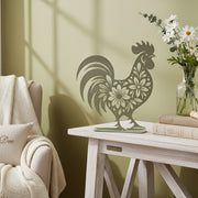 Sage Metal Rooster Décor with Floral Cutout - Set of 2