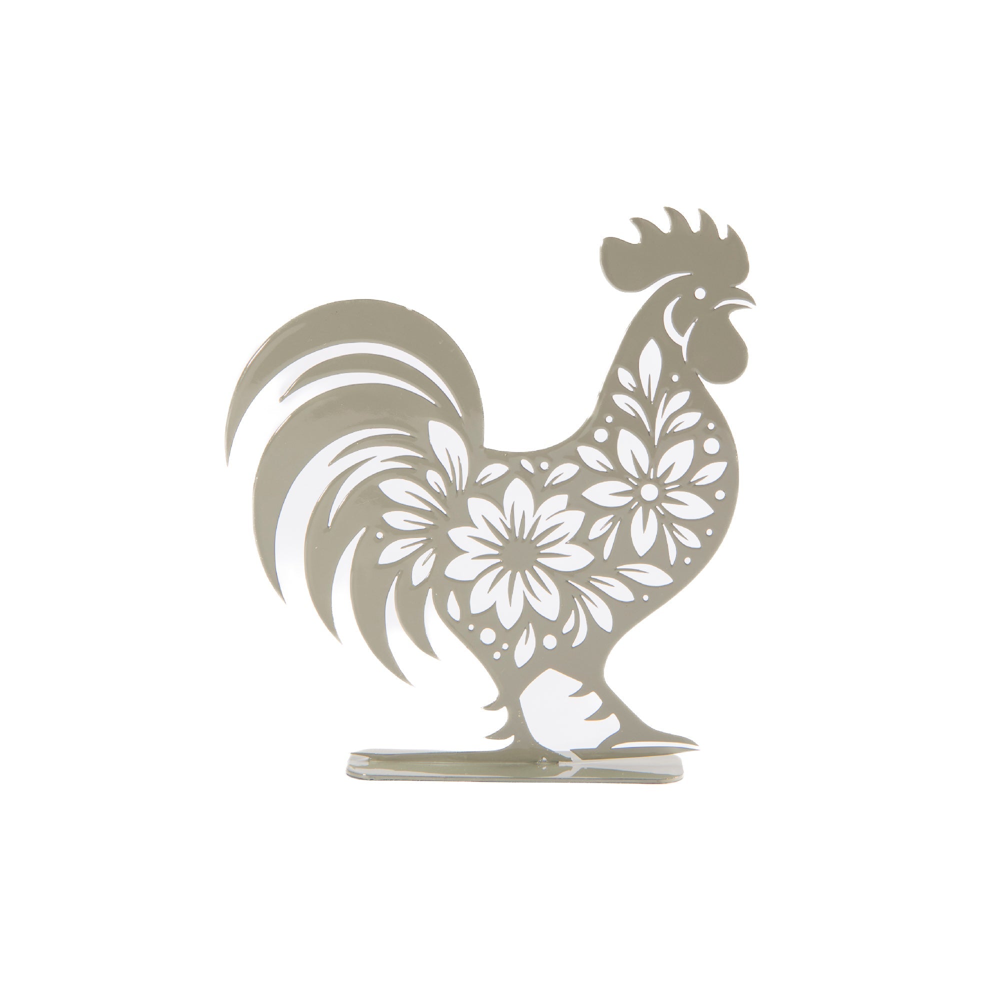 Sage Metal Rooster Décor with Floral Cutout - Set of 2