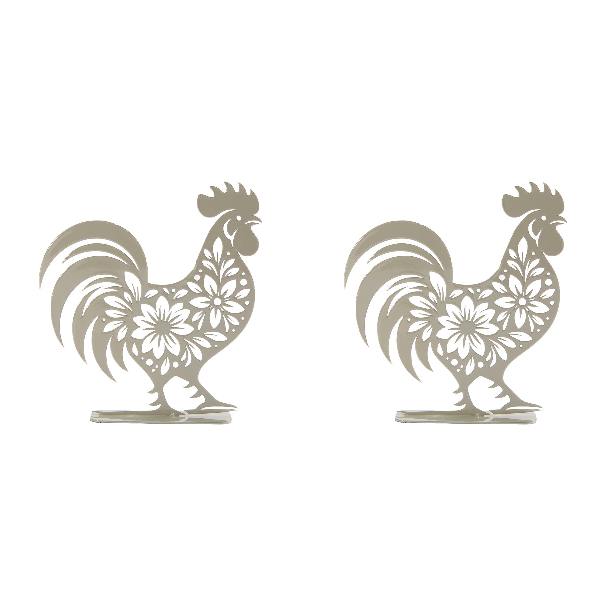 Sage Metal Rooster Décor with Floral Cutout - Set of 2