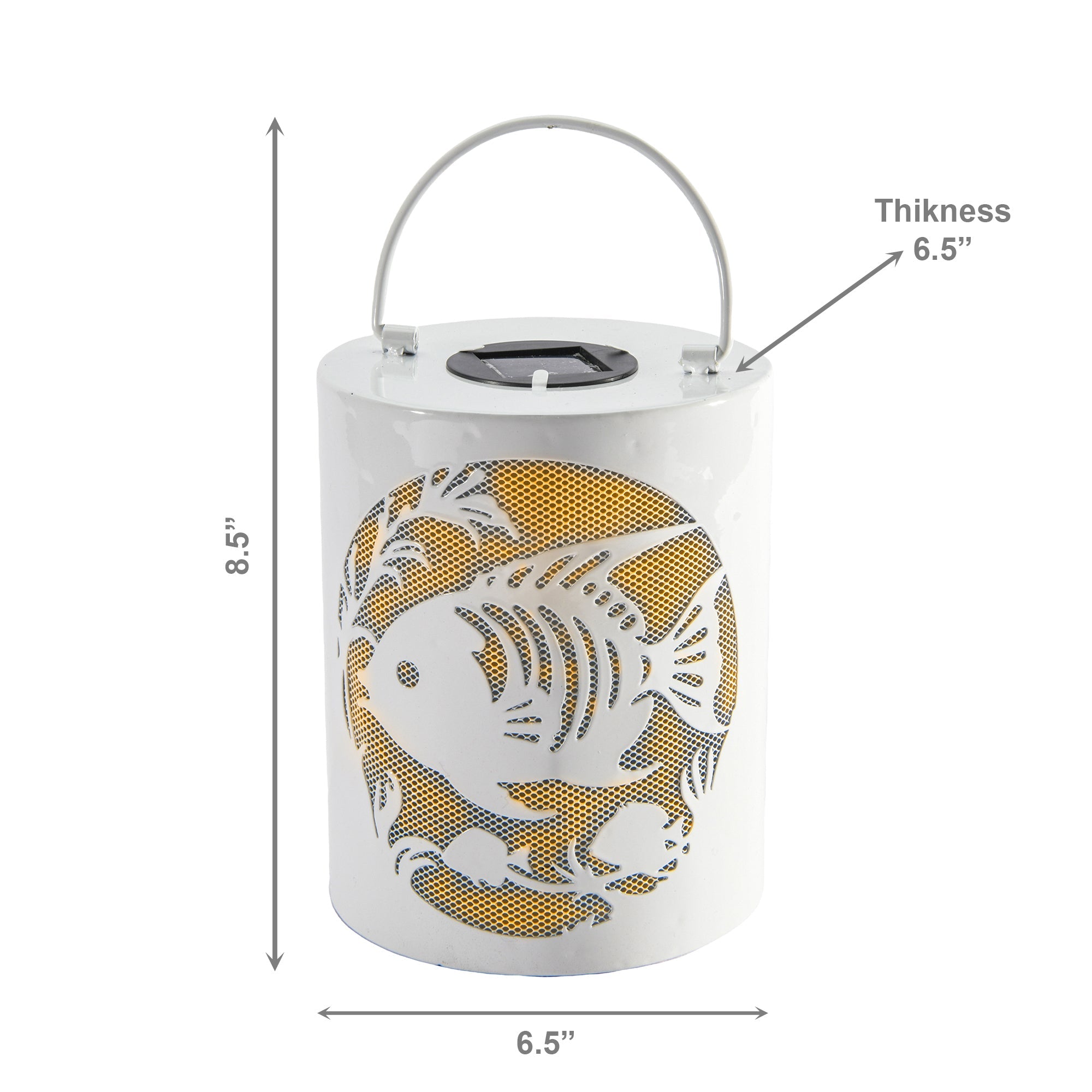 White Metal Solar Hanging Lantern with Fish Cutout