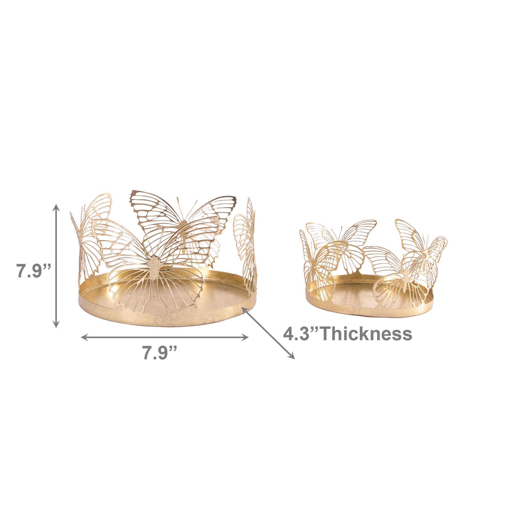 Gold 2-Piece Metal Butterfly Cutout Candle Holder Set