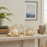 Gold 2-Piece Metal Butterfly Cutout Candle Holder Set