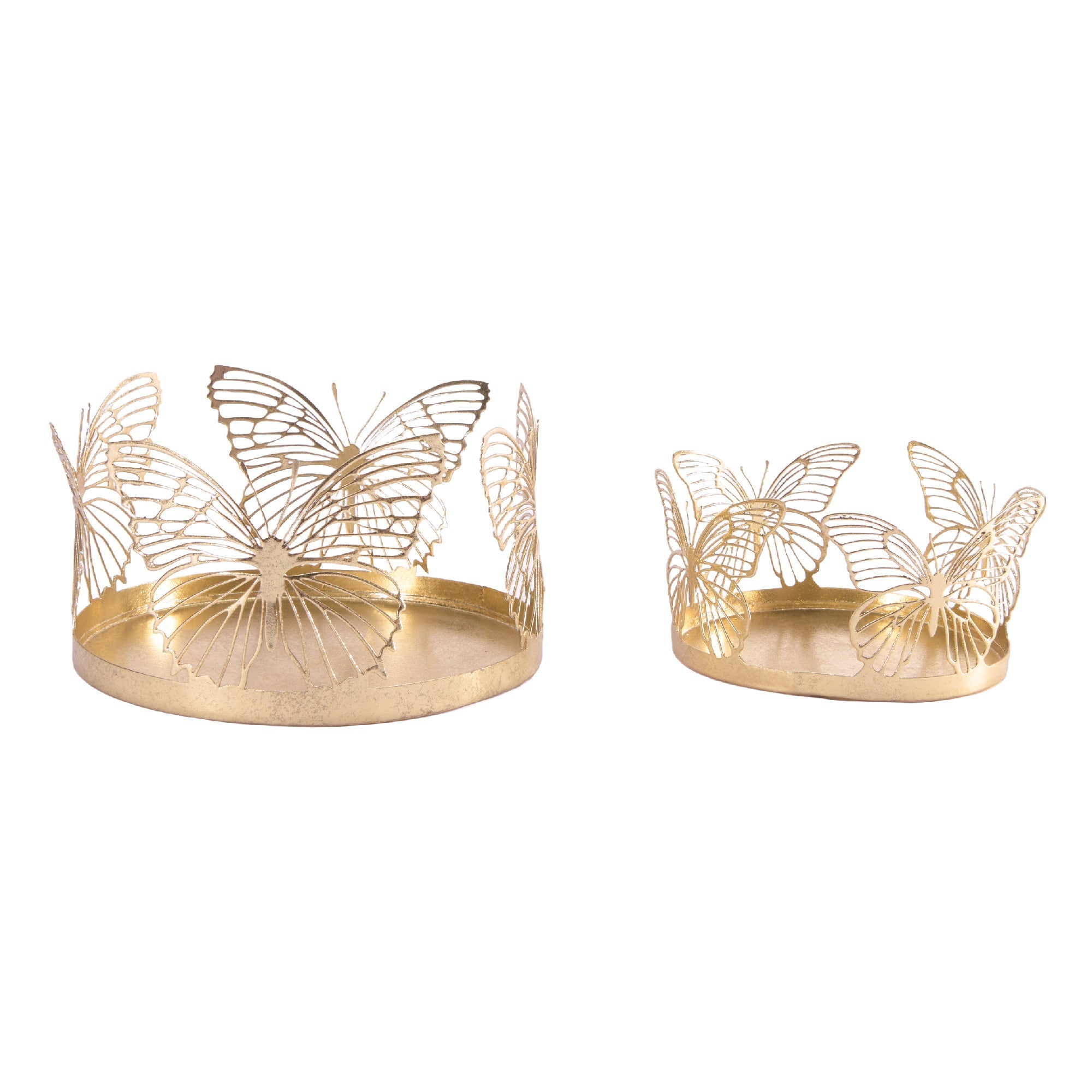 Gold 2-Piece Metal Butterfly Cutout Candle Holder Set
