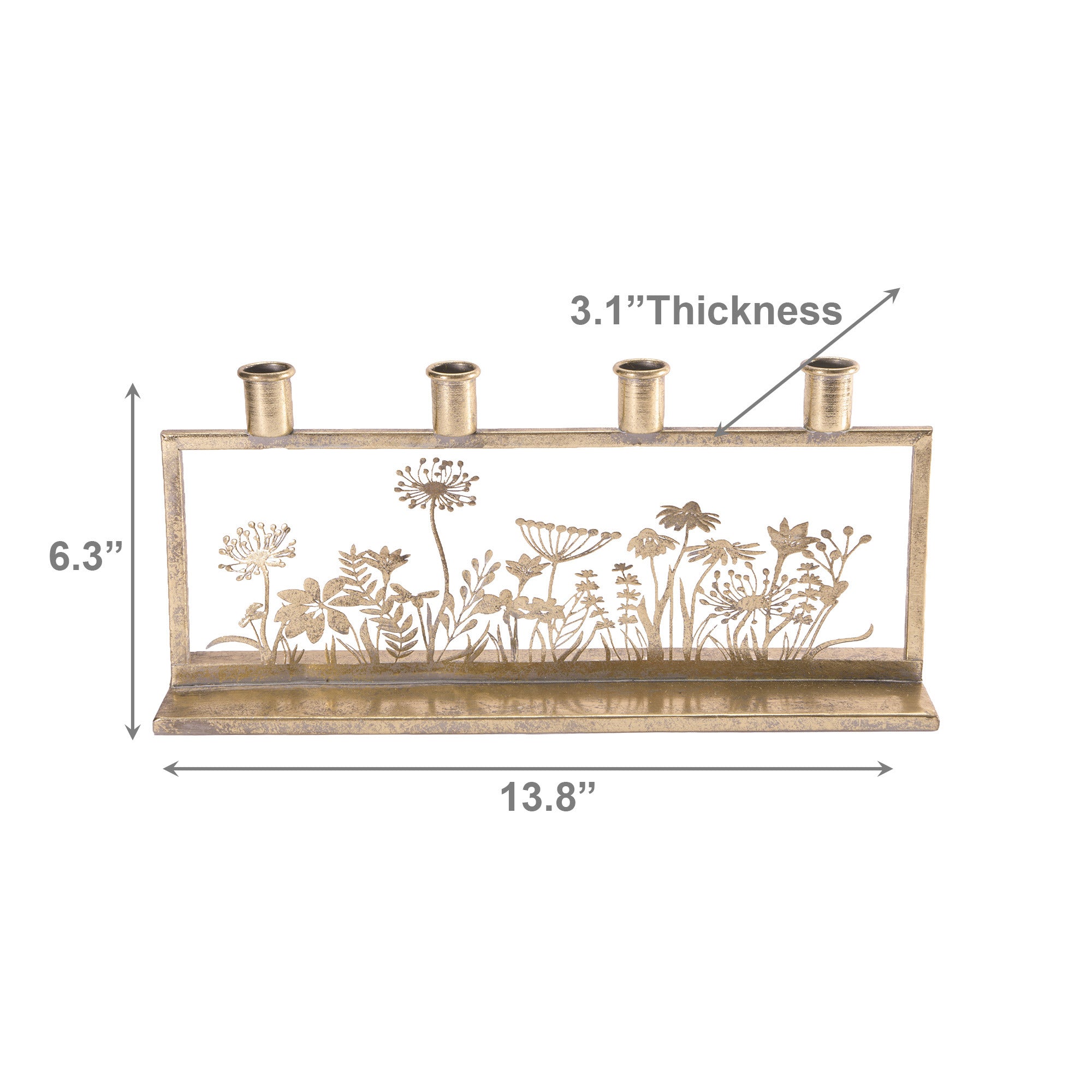 Brass Metal Floral Cutout 4-Candle Holder