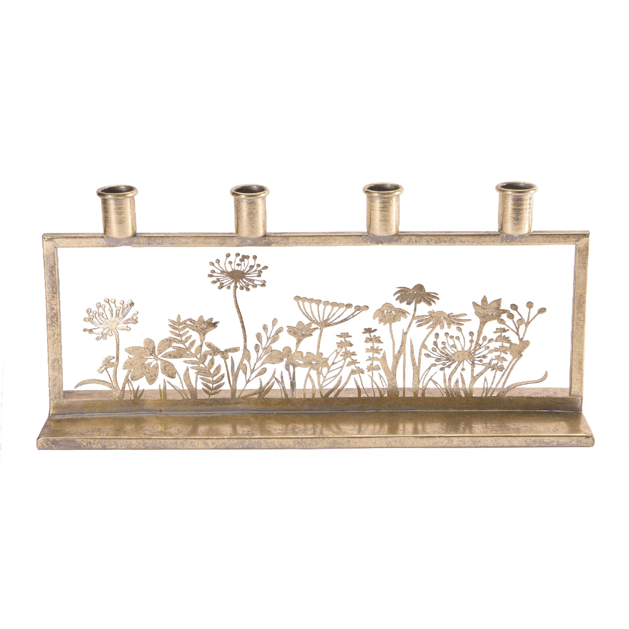 Brass Metal Floral Cutout 4-Candle Holder