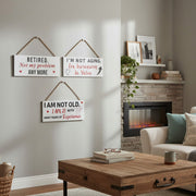 Assorted Hanging Wood Wall Sign with Retirement Joke - Set of 3