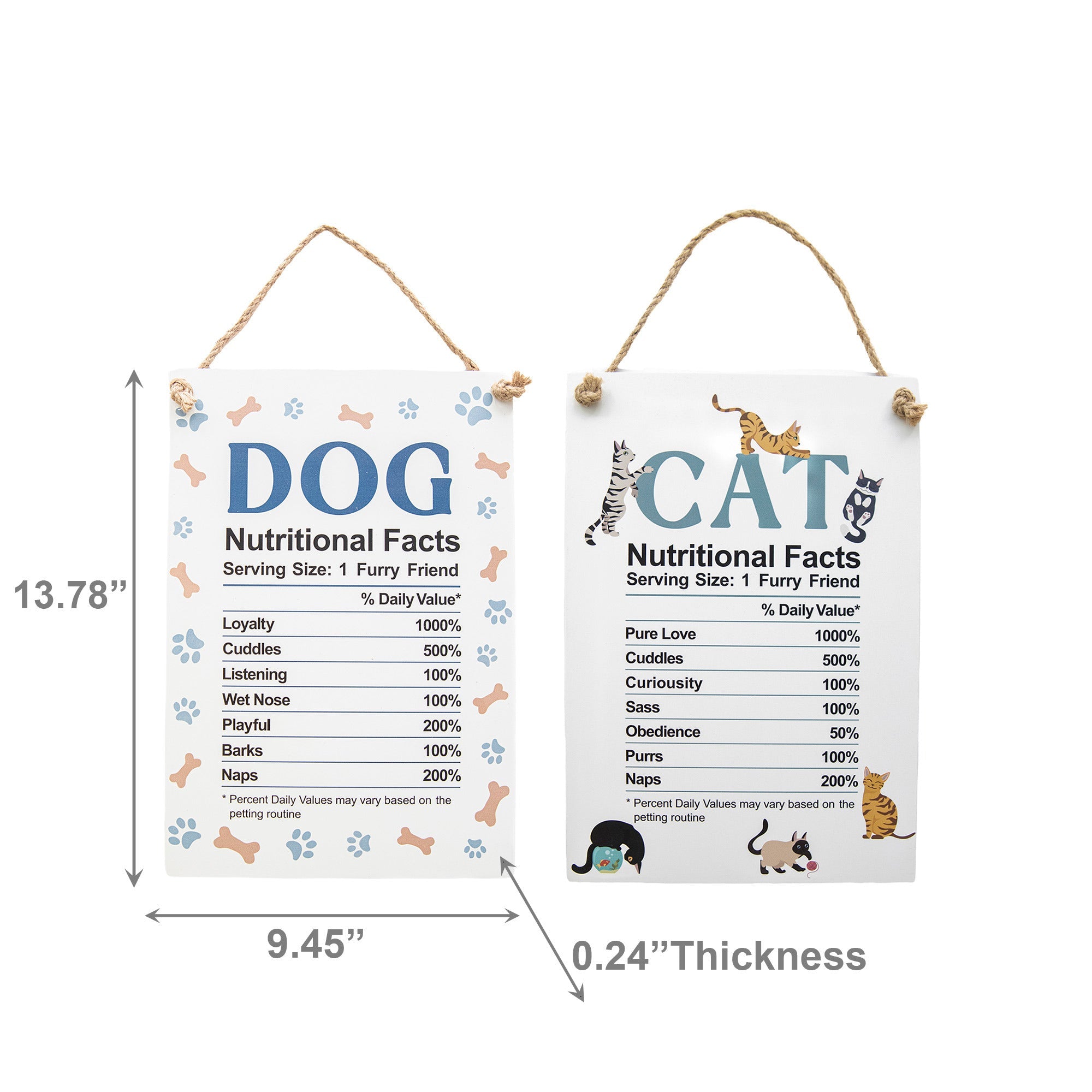 Assorted Hanging Wood Wall Sign with Dog/Cat Nutritional Facts - Set of 2