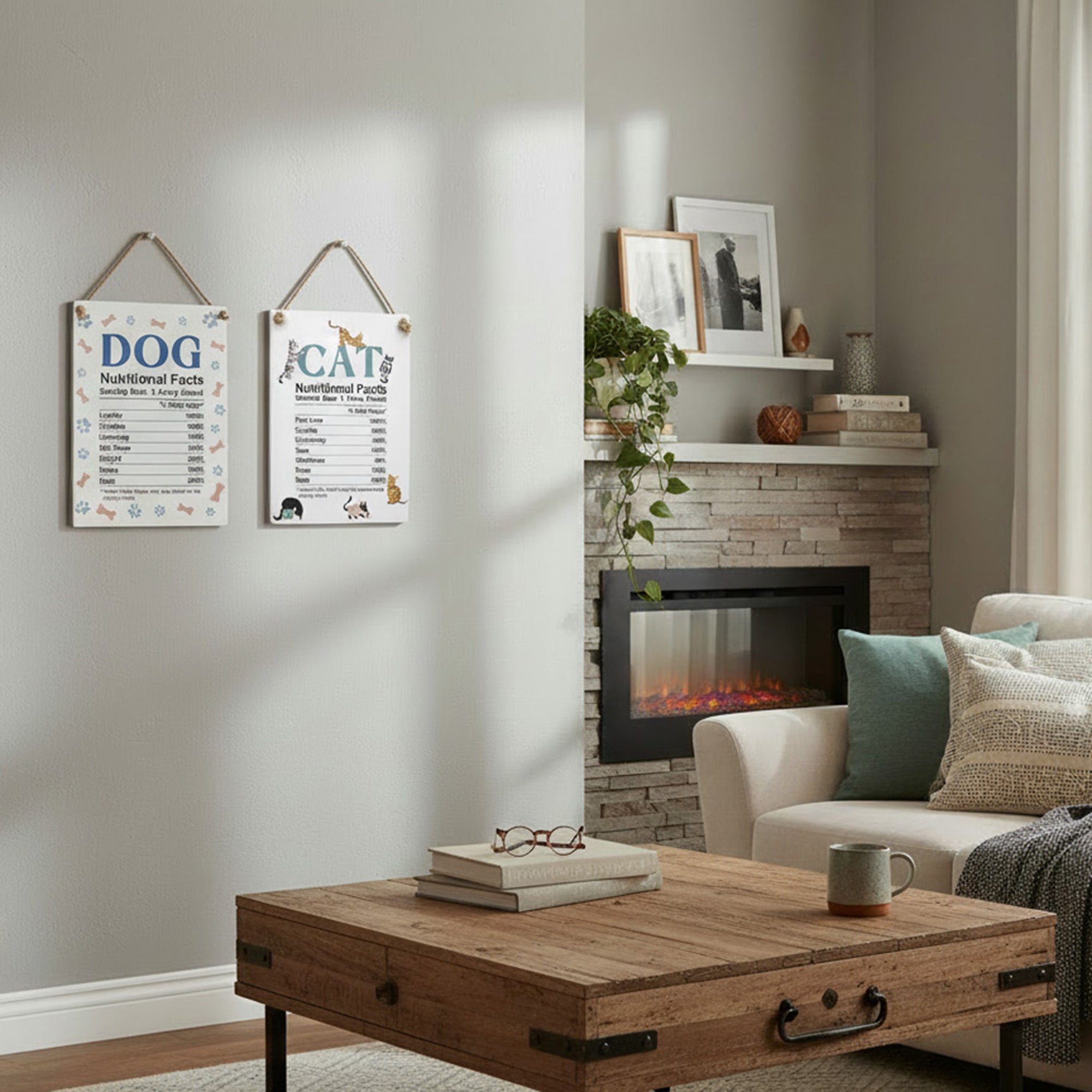 Assorted Hanging Wood Wall Sign with Dog/Cat Nutritional Facts - Set of 2