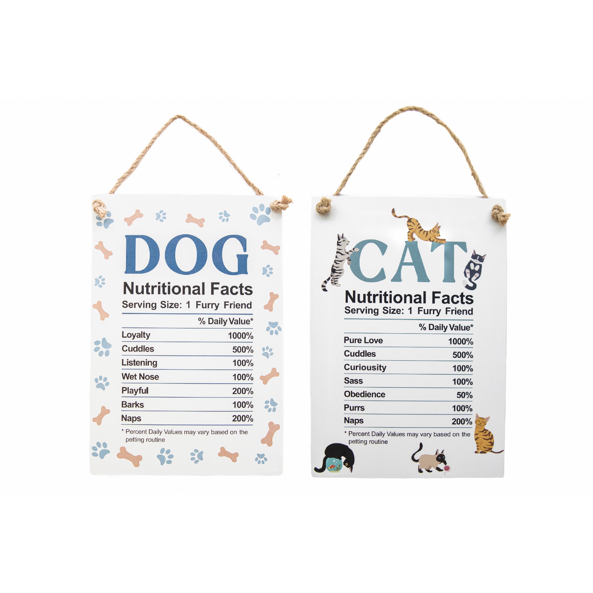 Assorted Hanging Wood Wall Sign with Dog/Cat Nutritional Facts - Set of 2