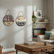 Assorted Round Hanging Wood Wall Sign with Dog and Cat - Set of 2