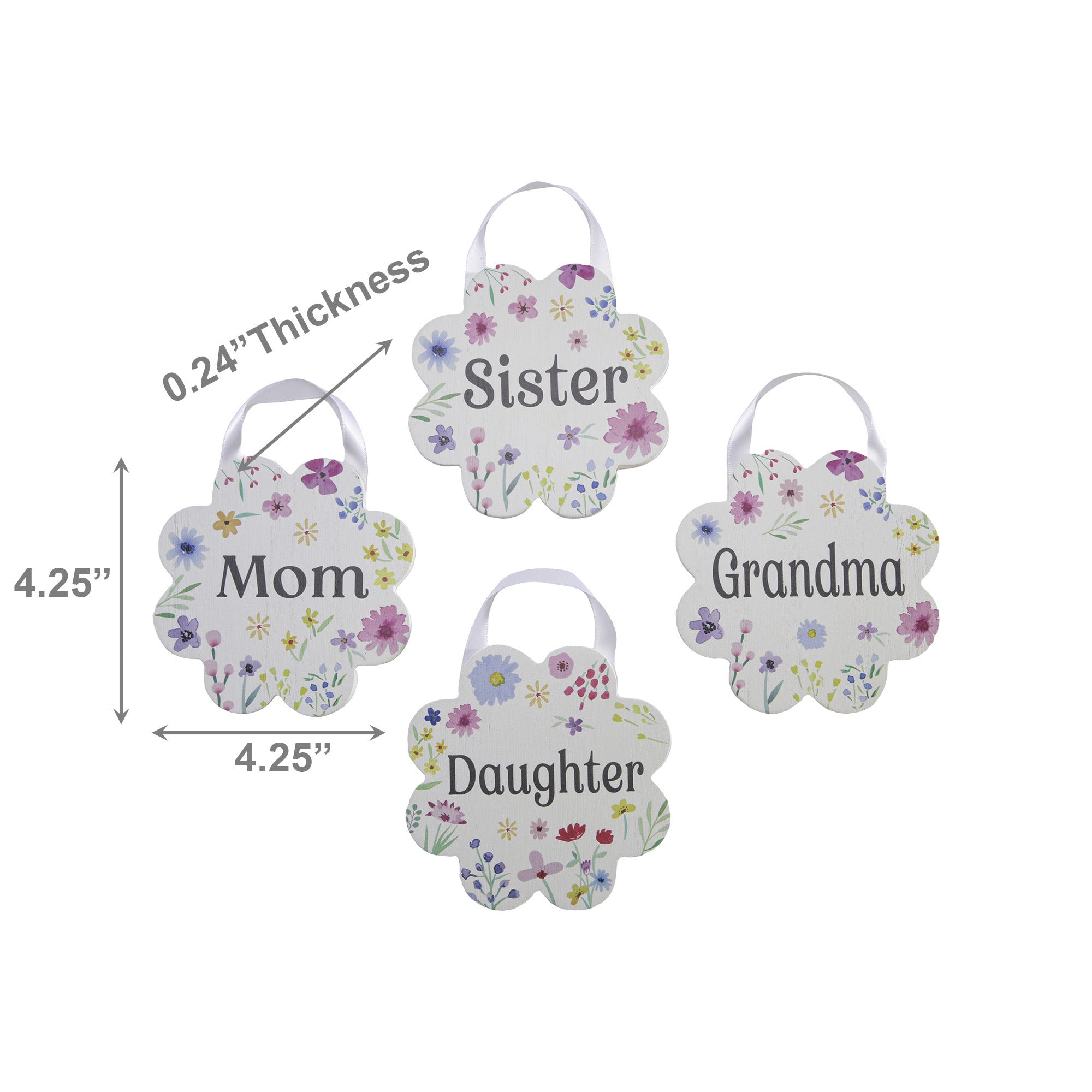 Assorted Hanging Wood Flower Sign for Mom, Grandma, Sister, Daughter - Set of 4