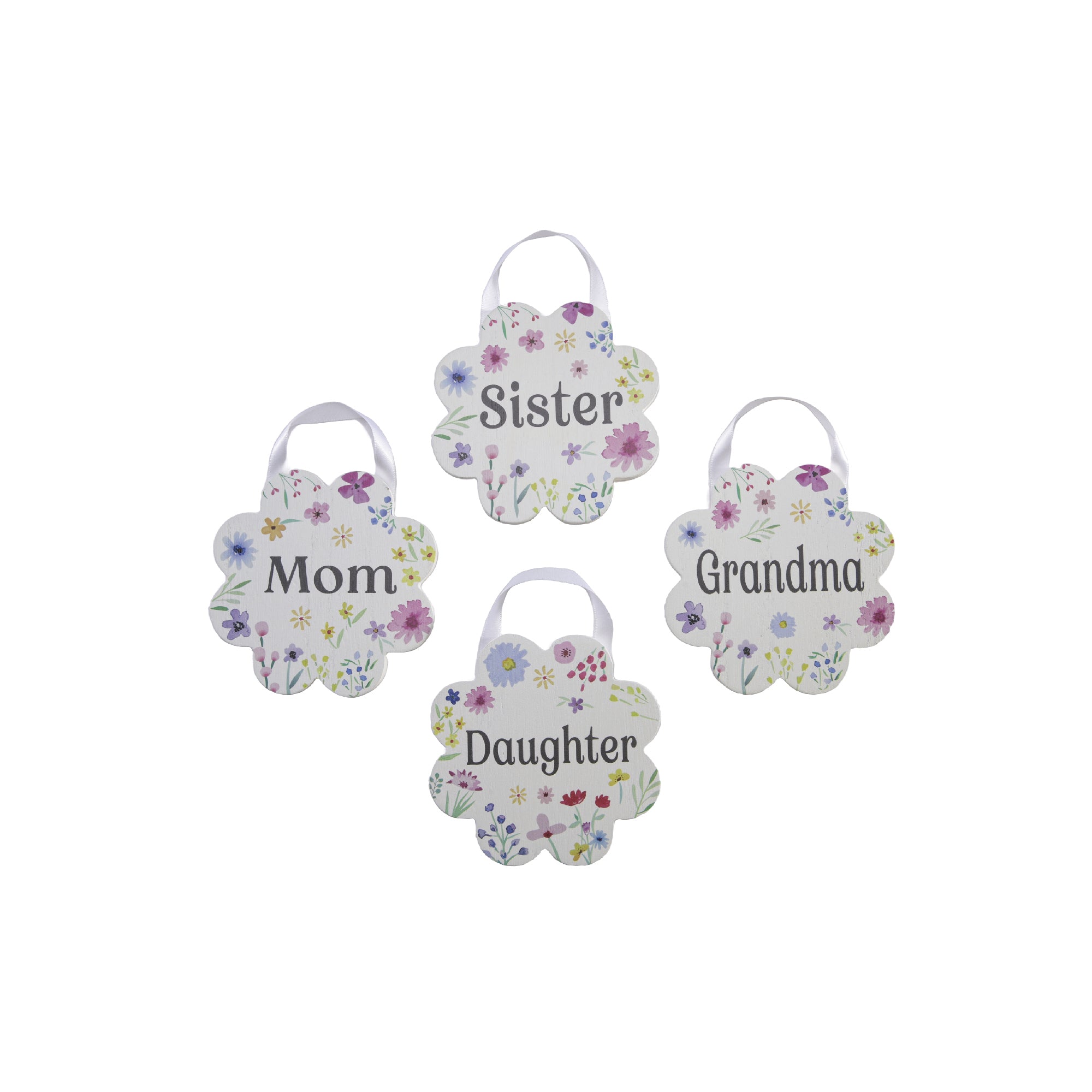 Assorted Hanging Wood Flower Sign for Mom, Grandma, Sister, Daughter - Set of 4