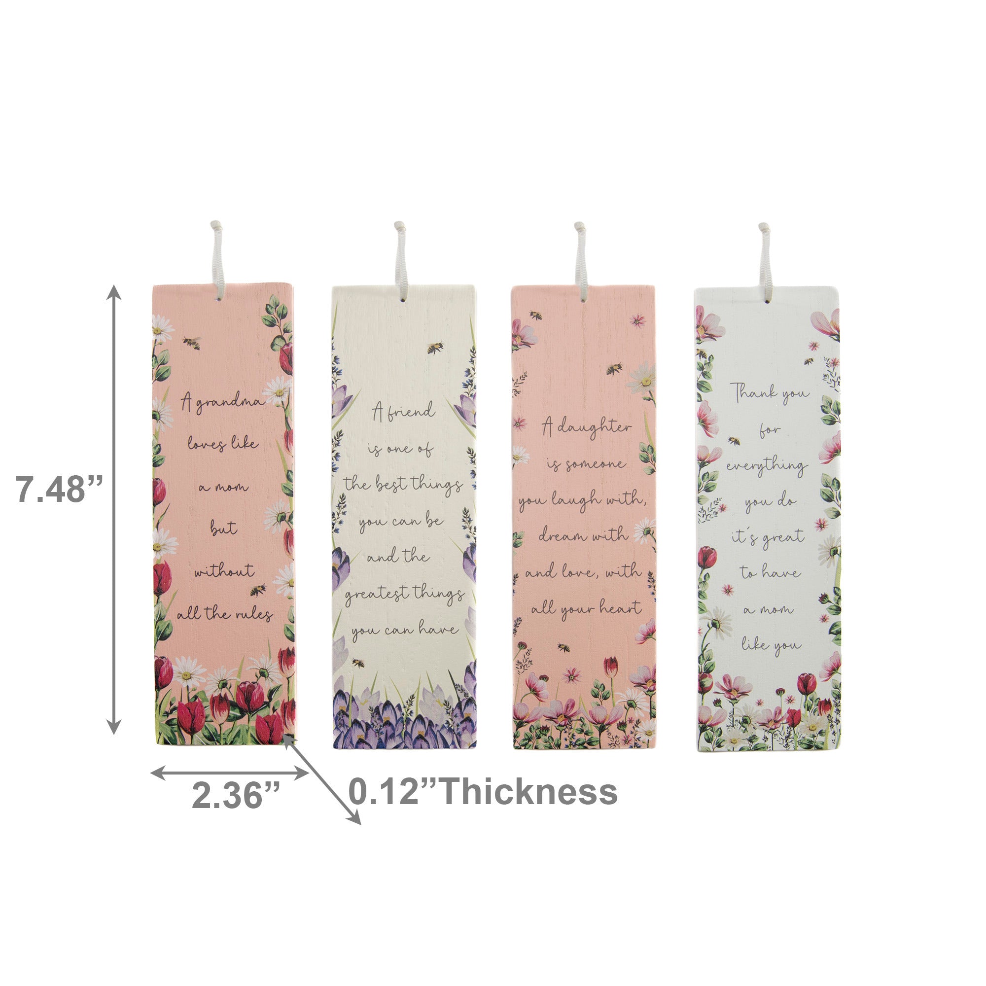 Assorted Wooden Floral Bookmarks - Set of 4
