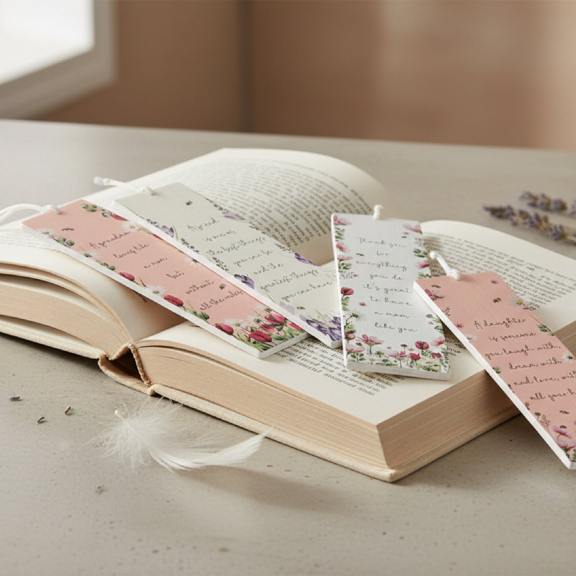 Assorted Wooden Floral Bookmarks - Set of 4