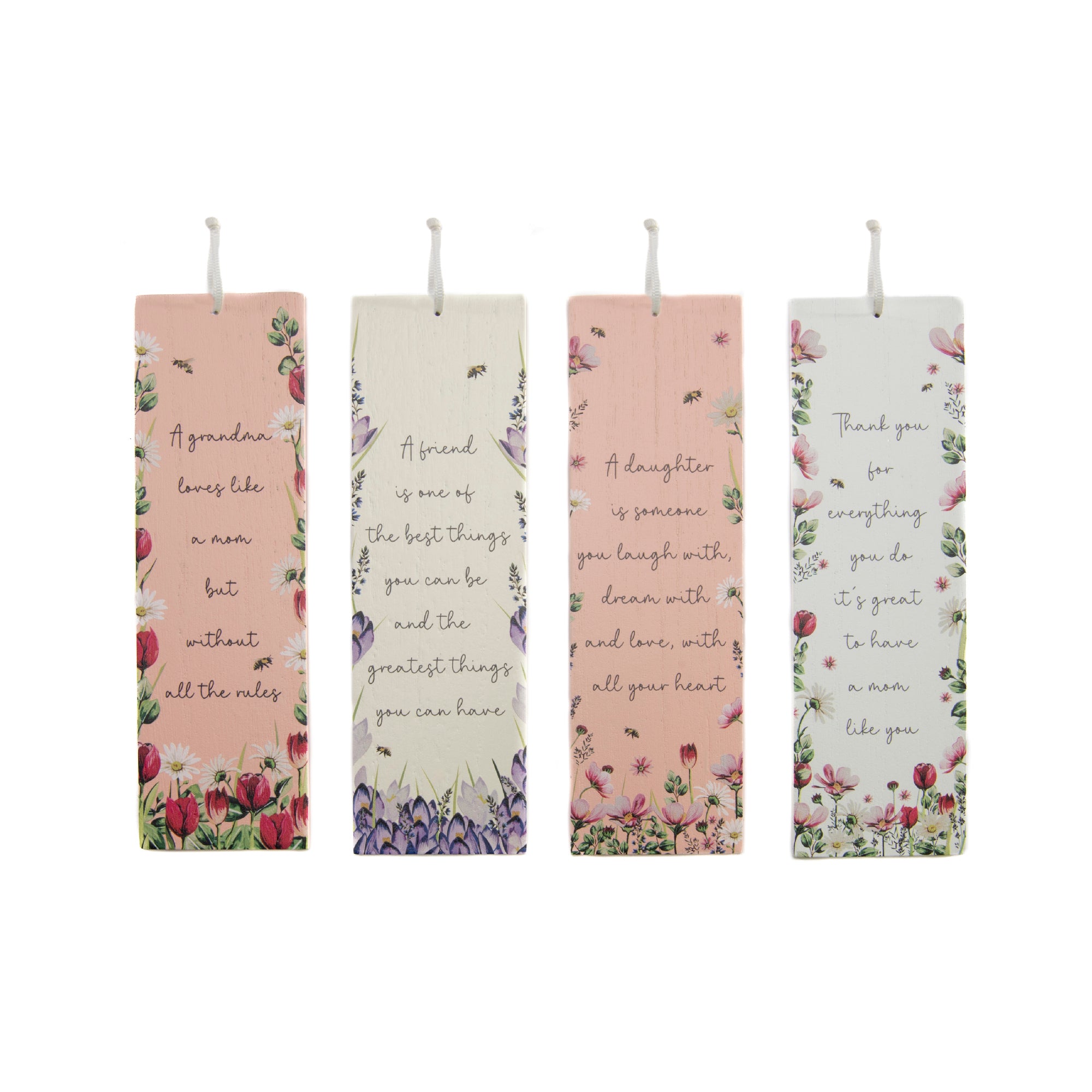 Assorted Wooden Floral Bookmarks - Set of 4