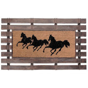 Running Horses Rubber Fence Doormat with Coir Mat, Outdoor Mat