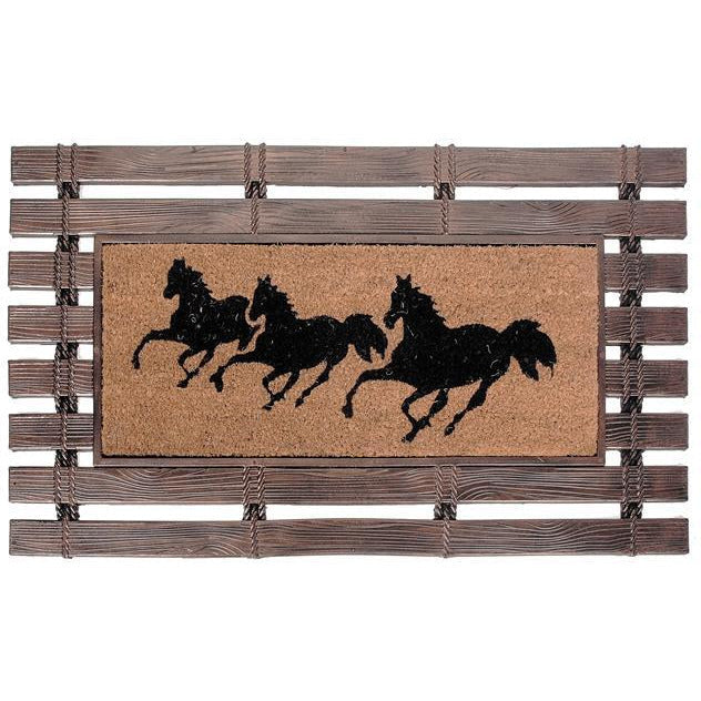Running Horses Rubber Fence Doormat with Coir Mat, Outdoor Mat