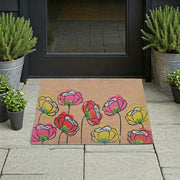 Coir Door Mat Spring Flowers, Spring Flowers Welcome Mat, Floral Coir Entryway Rug, Natural Fiber Porch Decor, Seasonal Outdoor Mat