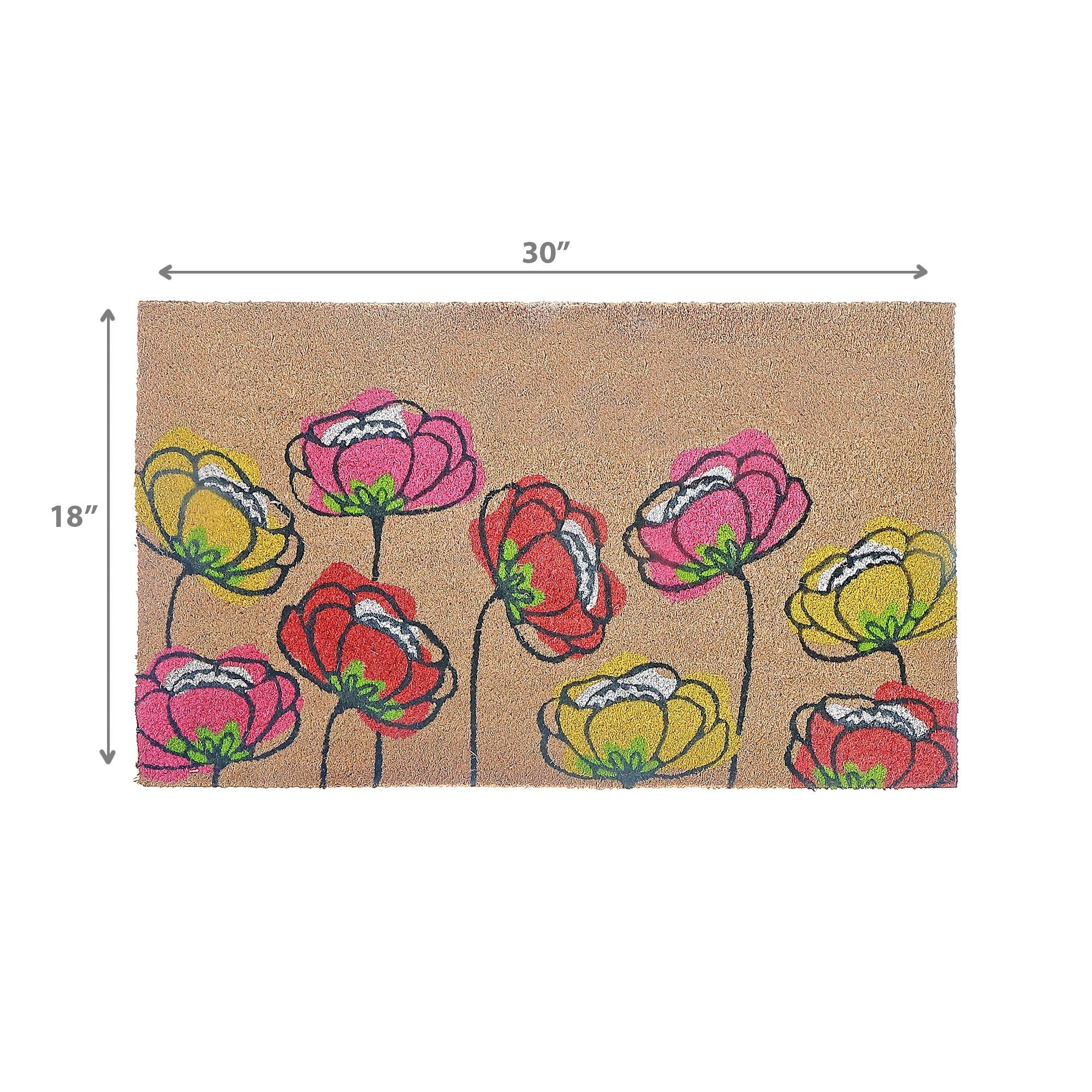 Coir Door Mat Spring Flowers, Spring Flowers Welcome Mat, Floral Coir Entryway Rug, Natural Fiber Porch Decor, Seasonal Outdoor Mat