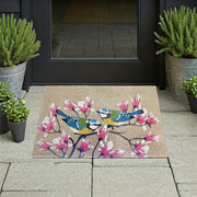 Coir Door Mat Birds In Cherry Blossom, Birds And Cherry Blossom Coir Mat, Floral Welcome Entry Rug, Natural Fiber Porch Decor, Spring Door Mat