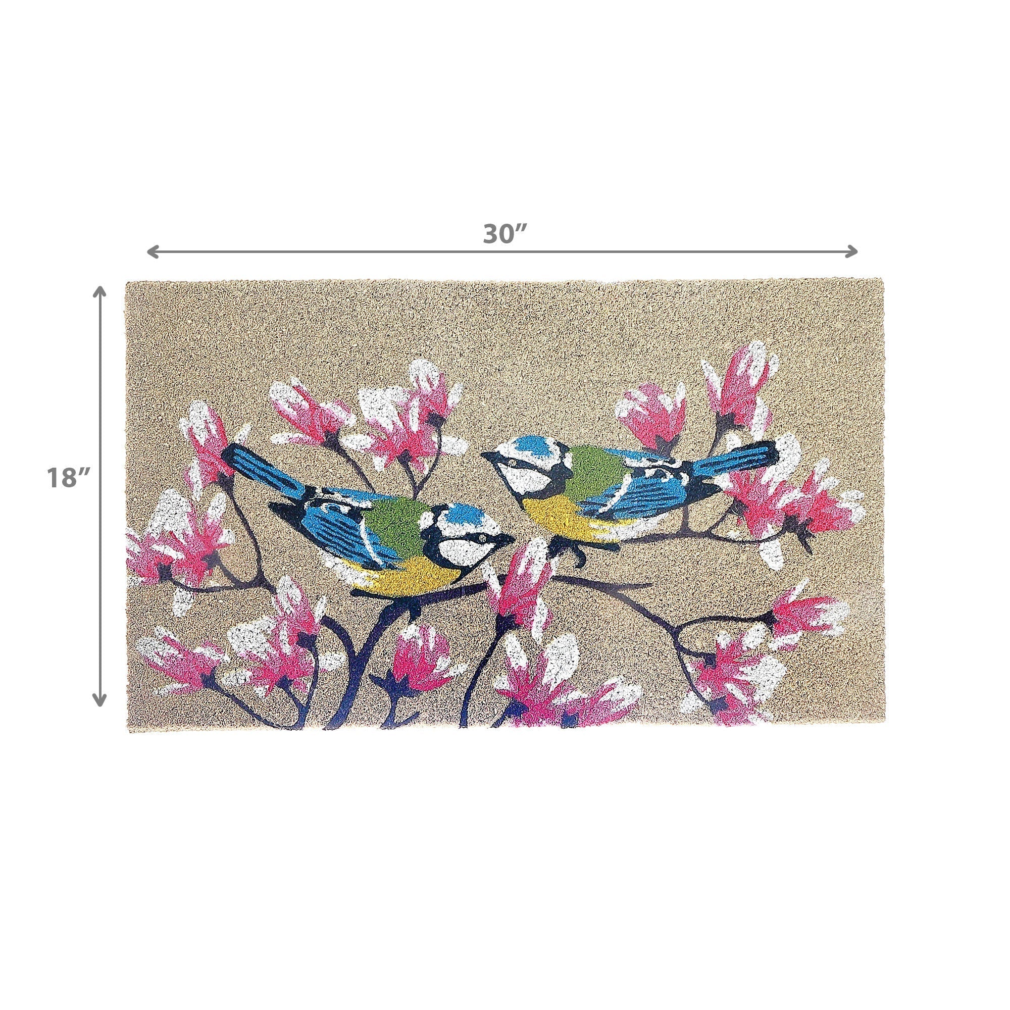 Coir Door Mat Birds In Cherry Blossom, Birds And Cherry Blossom Coir Mat, Floral Welcome Entry Rug, Natural Fiber Porch Decor, Spring Door Mat