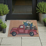 Coir Door Mat Red Flower Truck, Red Flower Truck Welcome Mat, Farmhouse Coir Door Rug, Rustic Entryway Decor, Outdoor Porch Mat