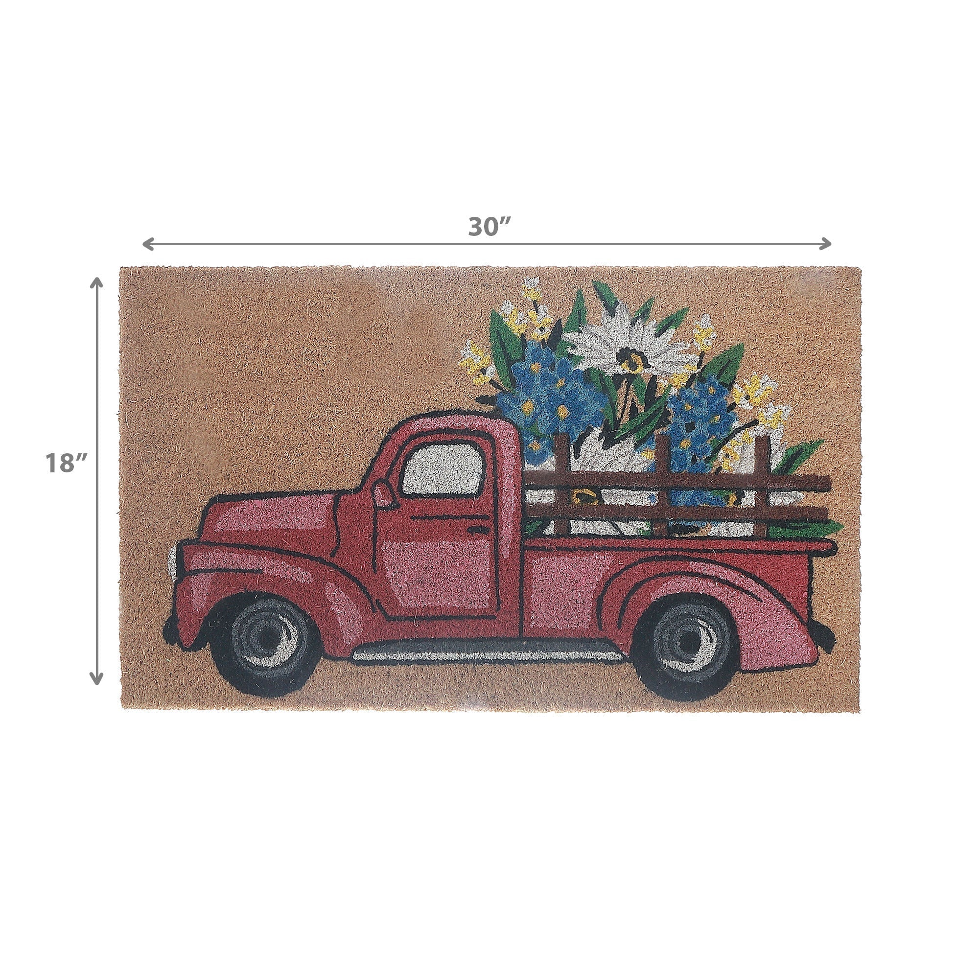 Coir Door Mat Red Flower Truck, Red Flower Truck Welcome Mat, Farmhouse Coir Door Rug, Rustic Entryway Decor, Outdoor Porch Mat