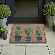 Coir Door Mat Topiaries In Pots, Topiary In Pots Welcome Mat, Garden Themed Coir Door Rug, Natural Fiber Entryway Decor, Porch Accent