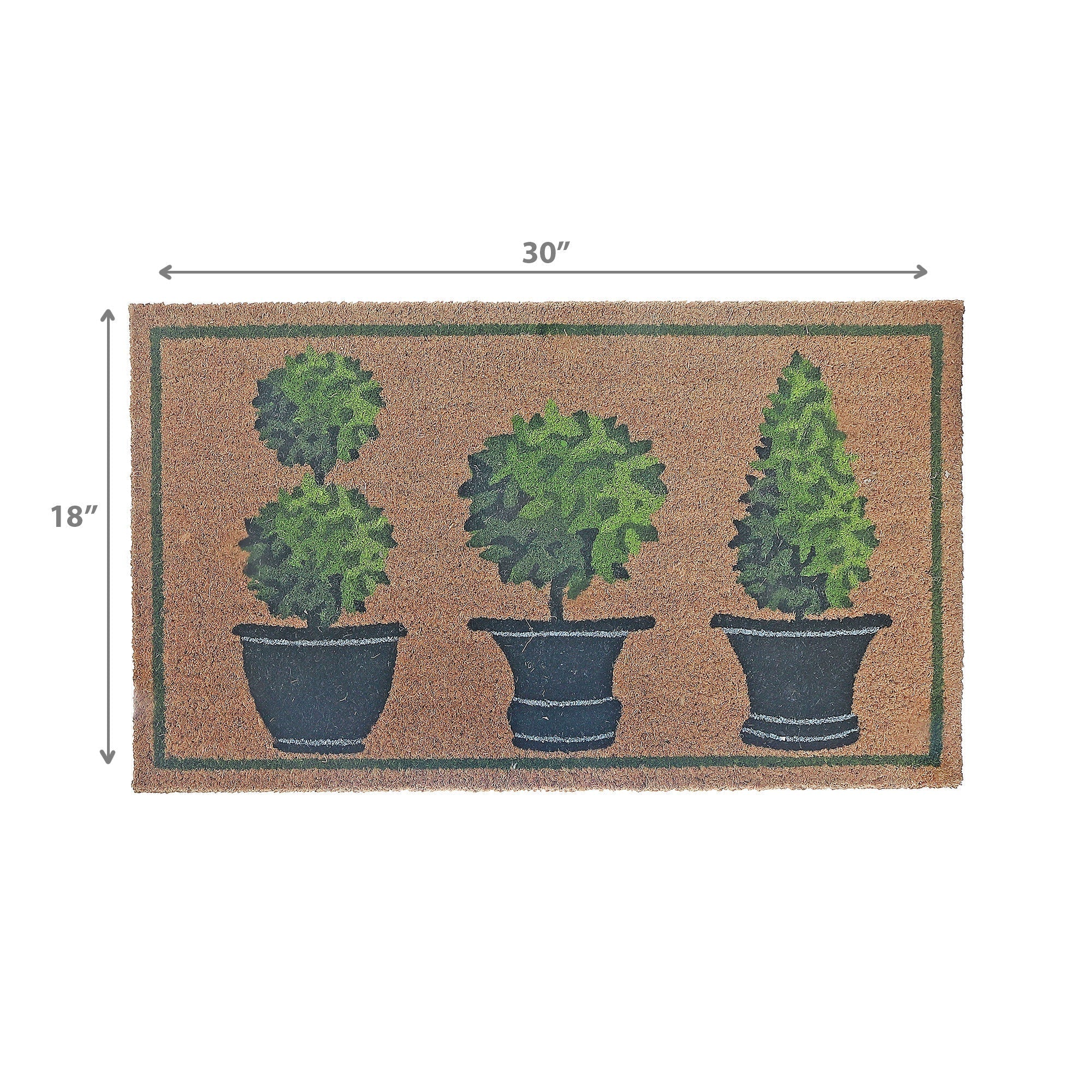Coir Door Mat Topiaries In Pots, Topiary In Pots Welcome Mat, Garden Themed Coir Door Rug, Natural Fiber Entryway Decor, Porch Accent