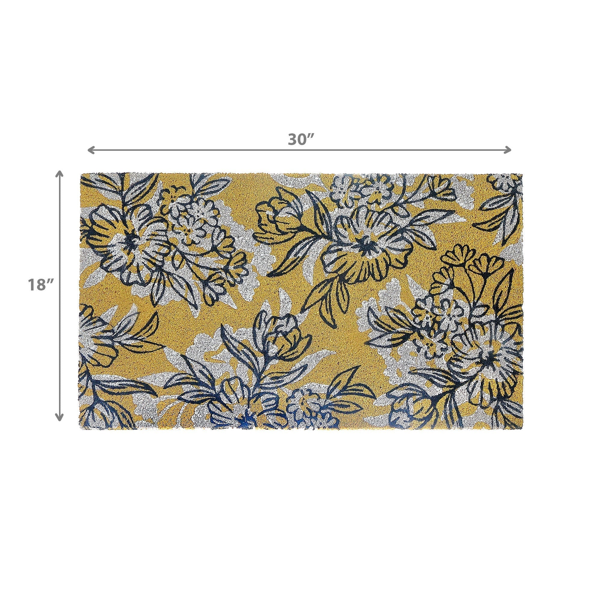 Coir Door Mat Floral Yellow Pattern, Yellow Floral Coir Door Mat, Bright Botanical Entry Rug, Natural Fiber Porch Decor, Outdoor Welcome Mat