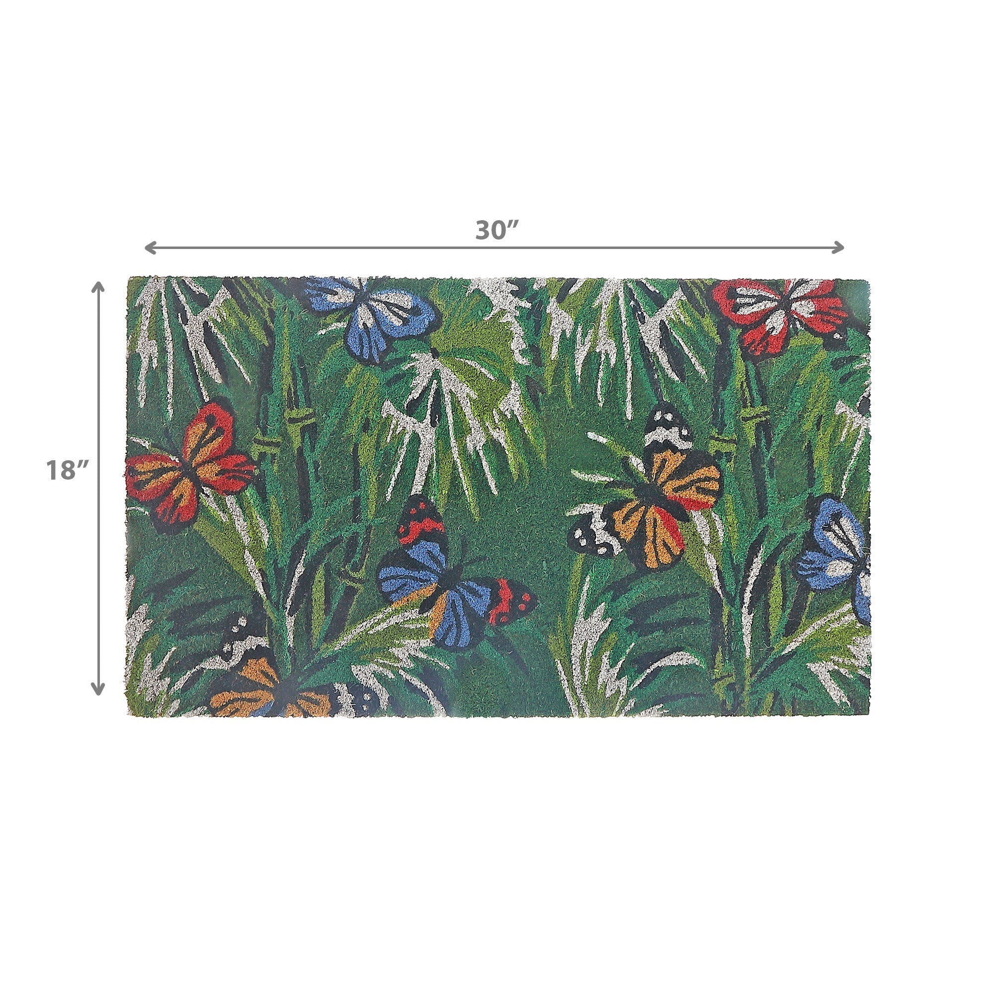 Coir Door Mat Butterfly Floral, Butterfly Floral Welcome Mat, Natural Coir Entry Rug, Garden Themed Porch Decor, Outdoor Door Mat