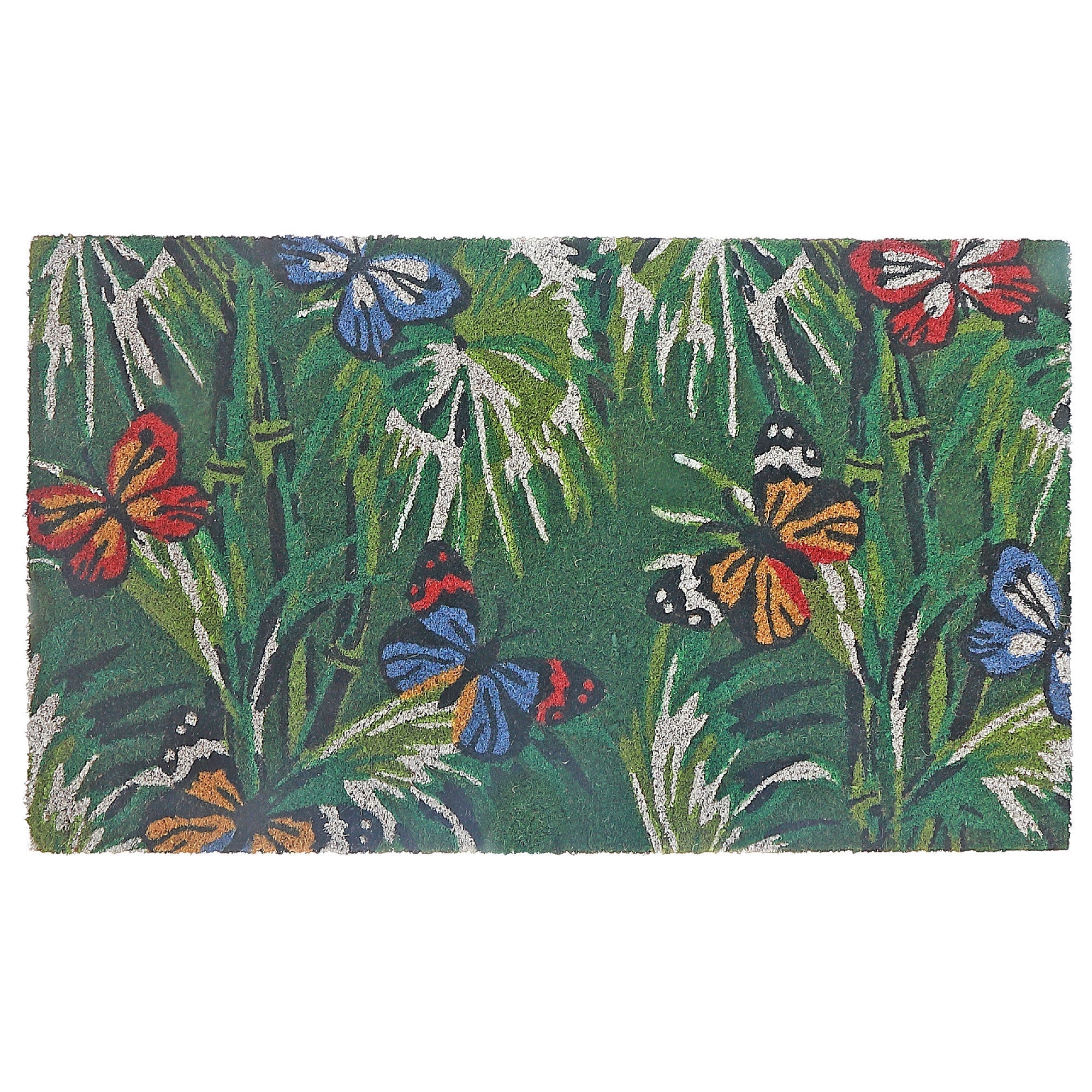 Coir Door Mat Butterfly Floral, Butterfly Floral Welcome Mat, Natural Coir Entry Rug, Garden Themed Porch Decor, Outdoor Door Mat