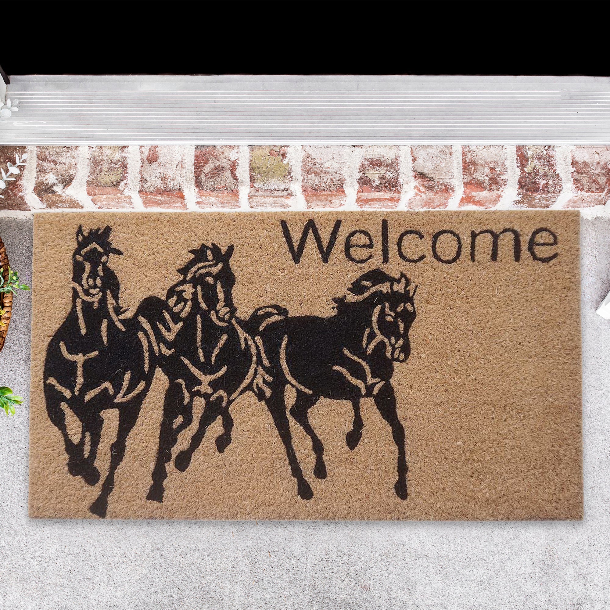 Coir Door Mat Welcome Horses, Horse Themed Welcome Mat, Equestrian Coir Door Rug, Farmhouse Entryway Decor, Durable Outdoor Mat