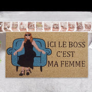 Coir Door Mat Ici Le Boss C'Est Ma Femme, Humorous French Coir Door Mat, Funny Welcome Entry Rug, Natural Fiber Porch Mat, Unique Housewarming Gift