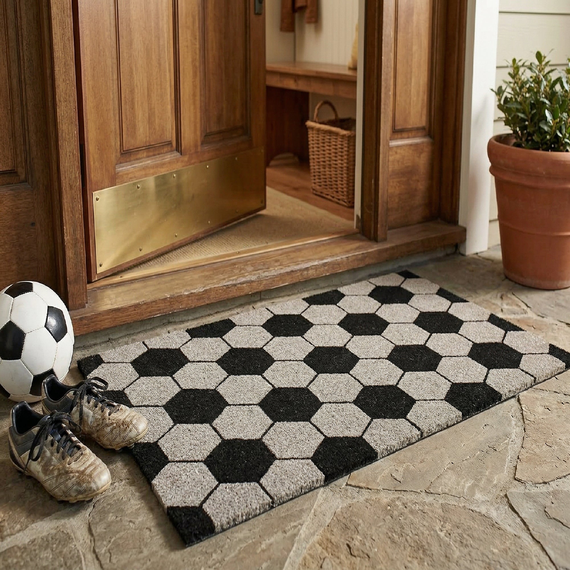 Coir Door Mat with Soccer Print