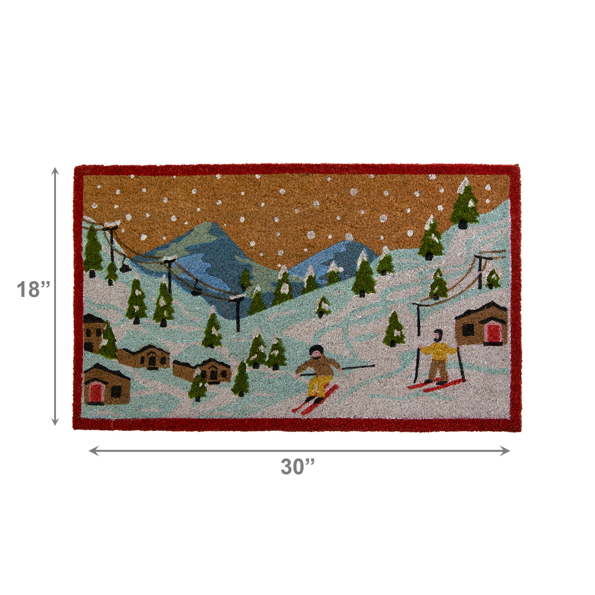 Coir Door Mat "Winter Ski Village" Scene