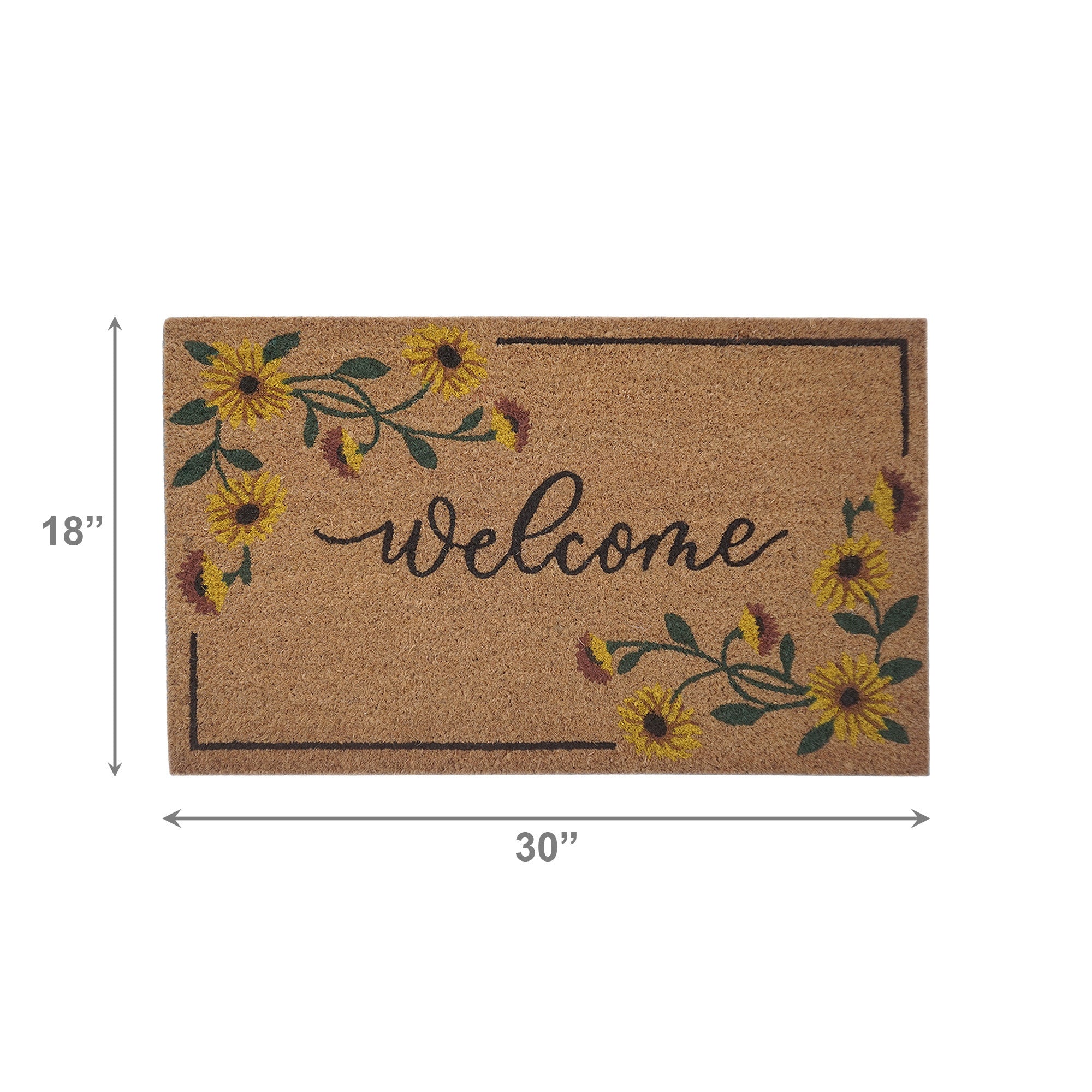 Coir Door Mat Sunflower Border "Welcome"