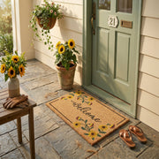Coir Door Mat Sunflower Border "Welcome"