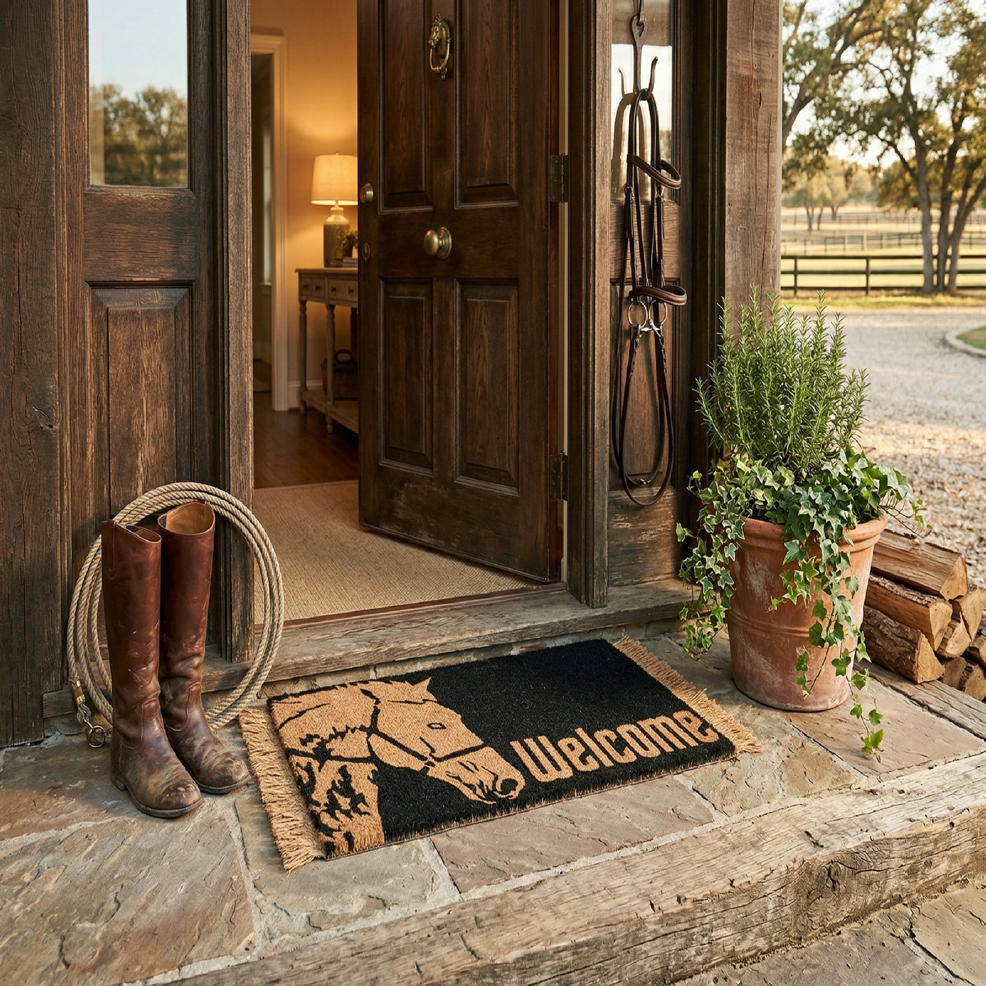 Coir Door Mat Horse Head "Welcome"